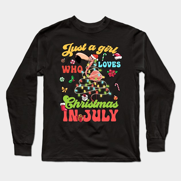 Just A Girl Who Loves Christmas In July Flamingo Long Sleeve T-Shirt by Sky full of art